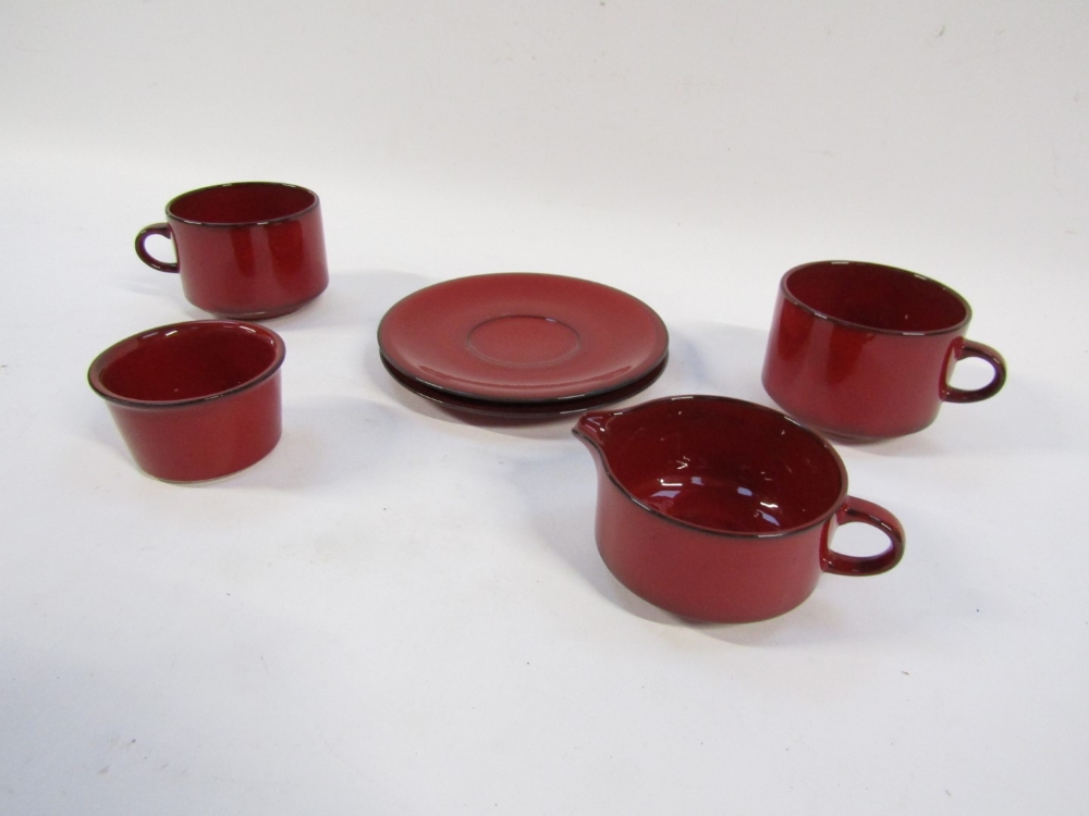 A Villeroy & Boch Granada part coffee service, in red flambe, comprising two cups and saucers, milk - Image 2 of 4