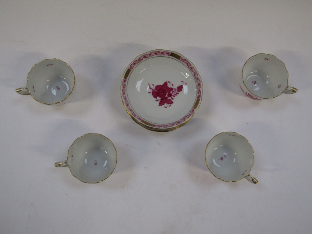 A set of four Herend of Hungary coffee cups and saucers, each with a fluted top and hatched basket d - Image 4 of 5