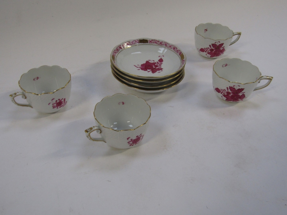 A set of four Herend of Hungary coffee cups and saucers, each with a fluted top and hatched basket d - Image 3 of 5