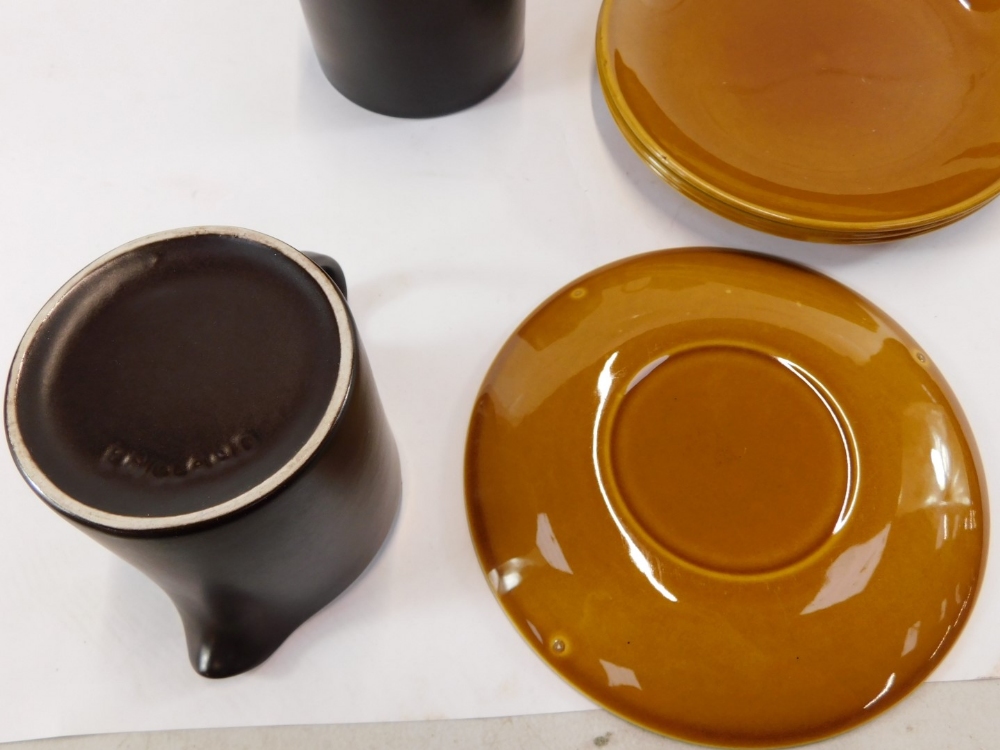 A Myott Intone 1970's brown glazed coffee service, comprising coffee pot, five cups, four saucers, f - Image 2 of 2