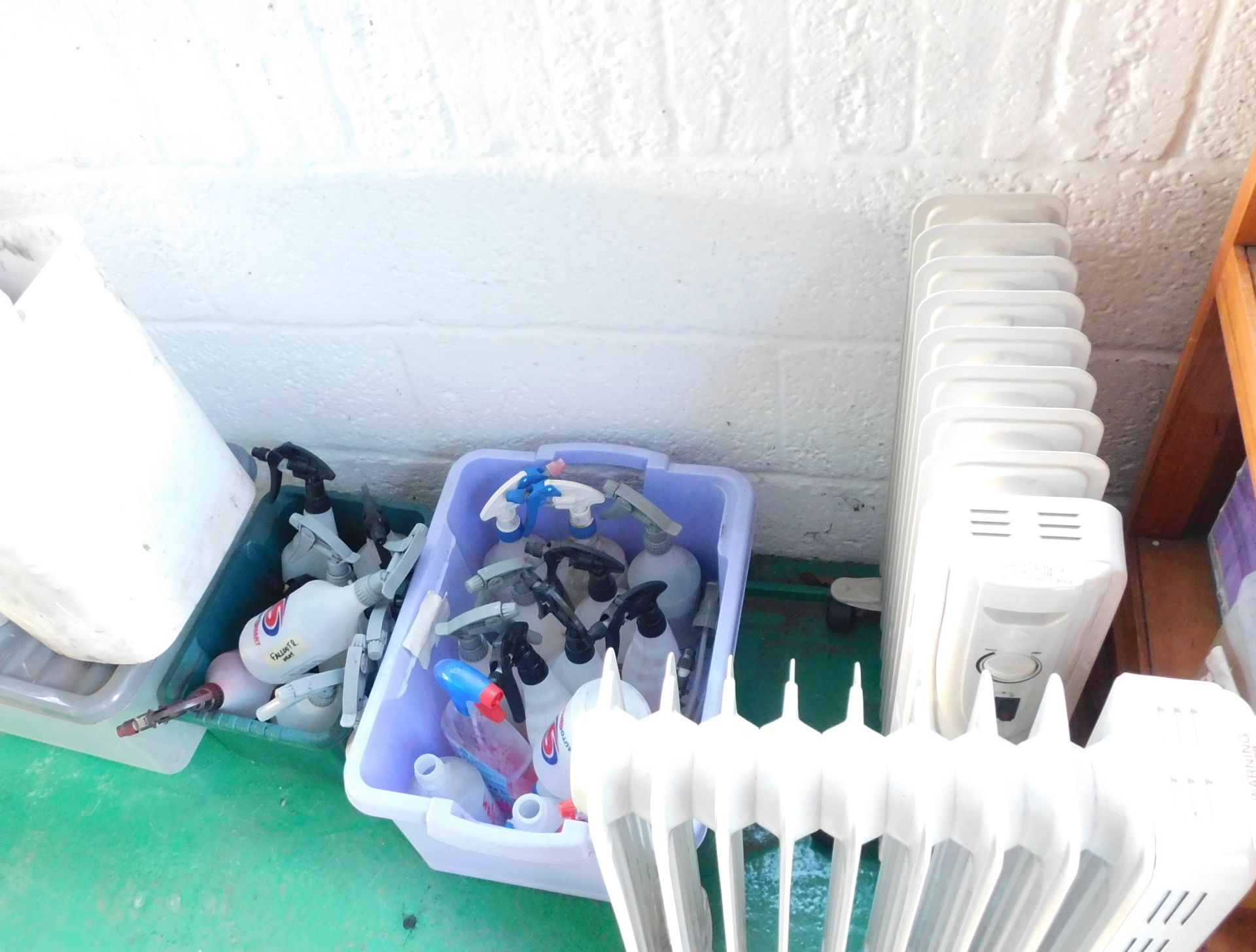 Cleaning products, shelf units and two oil filled electric radiators. - Image 2 of 2