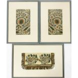 A group of three 18thC crewel work panels, comprising a pair decorated with flowers and leaves, 26cm