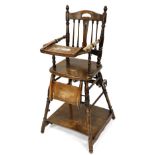 A Victorian oak metamorphic child's high and low chair, by Millson's, Babycars and Carriages, 303 Ox
