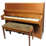A Bentley mahogany overstrung upright piano, with Rensonoura soundboard with concave front and shape