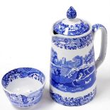 A 1920's Copeland Spode's Italian blue and white pottery coffee hot water jug, blue oval printed mar