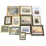 A group of Lincolnshire related prints, etchings, watercolours, etc., to include M Brooker, Westgate