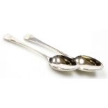 A pair of George III silver Old English pattern table spoons, with engraved monogram, Peter and Will