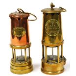 A Hockley Lamp and Limelight Company copper and brass miner's lamp, together with a Protector Lamp a