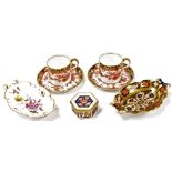 A group of Royal Crown Derby porcelain, a pair of coffee cans and saucers, in the Imari pattern with