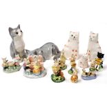 Animal figures, including two Just Cats and Company cat figures, three Katz and Company caricature c