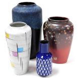 A group of West German pottery vases, comprising a shouldered ovoid vase with blue drip glaze, numbe