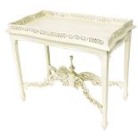 A Chinese Chippendale style white painted serpentine silver table, with a fret work gallery, raised