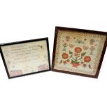 A Victorian needlework sampler by Mary Ann Smith, her work in 1847, stitched with houses, trees and