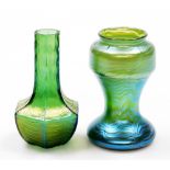 A Loetz green iridescent glass vase, of feathered baluster form, 12cm high, together with a Loetz st