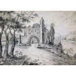 Late 19th/early 20thC British School. Kirkham Abbey, Yorkshire, graphite on paper, unsigned, 21cm x