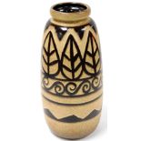 A West German brown glazed pottery vase, shape number 284-47, decorated with a band of stylised leav