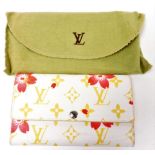 A Louis Vuitton Takashi Murakami cherry blossom purse, in white with yellow LV monogram, with popper