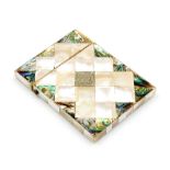 A Victorian abalone and mother of pearl inlaid card case, of geometric design, with a central cartou