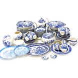 A Johnson Brother blue and white Willow pattern dinner tea and coffee service, including tureens, pl