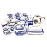 A group of Ringtons ceramics, to include a Willow pattern square shaped teapot, 7cm high, a blue and