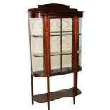 An Edwardian mahogany and boxwood strung display cabinet, with a raised back above a single astragal