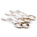 A set of six Victorian silver fiddle pattern dessert spoons, each handle with engraved crest, Chawne