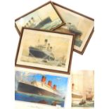 Various Cunard Queen Mary and other ocean liner prints, pictures, etc., to include after Walter Thom