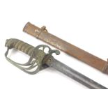 A dress sword, with turned handle, Royal Artillery emblem, pierced guard, etched blade and plain sca