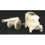 A Wiltshaw & Robinson crested china city of London ambulance, 7cm high and a crested china Arcadian