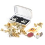 Various cufflink's, gold plated and others, faux coin cufflink, MUM 925 ring size M, etc. (a quantit