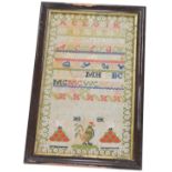 An alphabetic and pictorial sampler, in colours, signed MA Carithus Rigg school, 45cm by 26cm, proba
