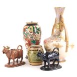 Various pottery and effects, an Art Nouveau Old Hailey Edwardian vase decorated with flowers, with a