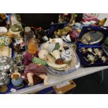 Various dolls, silver plated ware, biscuit barrel, Torquay ware, Humpty Dumpty figure, Teddy bear, C