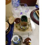 A cut glass footed bowl, other glassware, pottery, Denby style, etc. (a quantity)