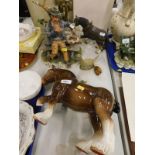 A Sylvac horse (AF), Loch Ness monster figure, Capodimonte figure of a tramp, other horse ornament,