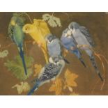 Winifred Marie Louise Austen (1876-1964). Budgerigars, artist signed and titled coloured etching, 22