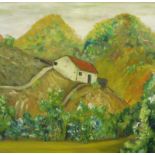 Sylvan Delaney (fl. 1992). Portuguese scene, cottage in the hills, oil on board, signed, 58cm x 59cm