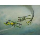 E.J. Stothard (fl.1986). World War I biplanes in airborne fight, oil on board, 34cm x 45cm and The R