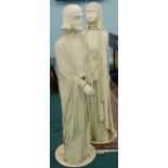 20thC School. Religious figure in flowing robes and another lady, plaster and papier mache, painted,