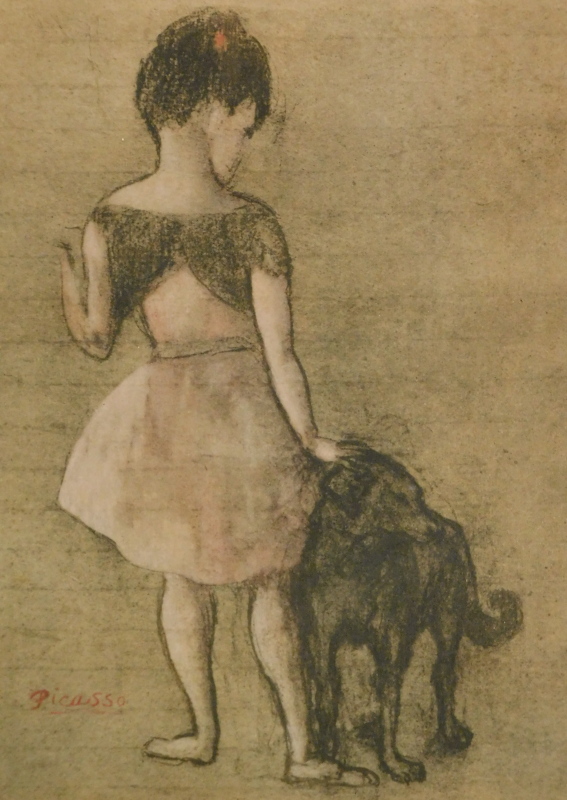 After Picasso. Little girl and dog, print, 67cm x 45cm.