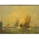 L. Stuart (19thC English School). Figures in boats on rough seas with clouds gathering, oil on canva