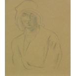 Jacob Kramer (1892-1962). Russian gypsy portrait, pencil on paper, attributed verso, 19cm x 16cm.