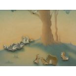 After Walt Disney. Animals and trees, collage/film still, unsigned, 15cm x 21cm. Label verso, Horner