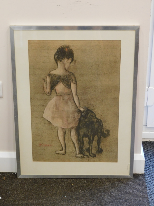 After Picasso. Little girl and dog, print, 67cm x 45cm. - Image 2 of 4