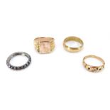 Four dress rings, comprising a Victorian style half hoop dress ring, with faint markings stamped 19,