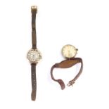 Two early 20thC wristwatches, comprising a 1930's silver cased wristwatch with white enamel dial and