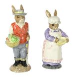 Two Beswick Rabbit figures, comprising Mrs R Baking, ECF7, and Gardener Rabbit, ECF3, each 15cm high