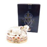 A Royal Crown Derby Harrods Water Buffalo porcelain paperweight, specially commissioned by Harrods,