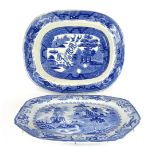 Two 19thC blue and white meat dishes, comprising an ironstone china Ashworth Real pattern octagonal