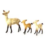 Three Beswick deer ornaments, to include a doe and two fawns, 15cm and 9cm high respectively.